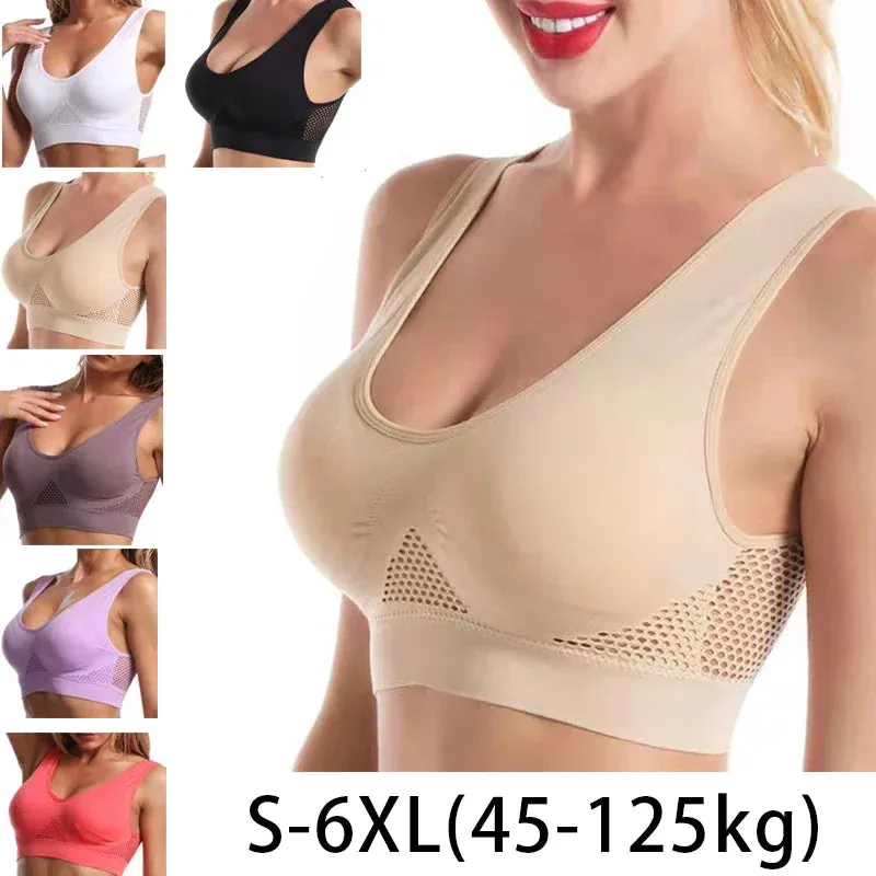 Plus Size Hollow Mesh Sports Bra