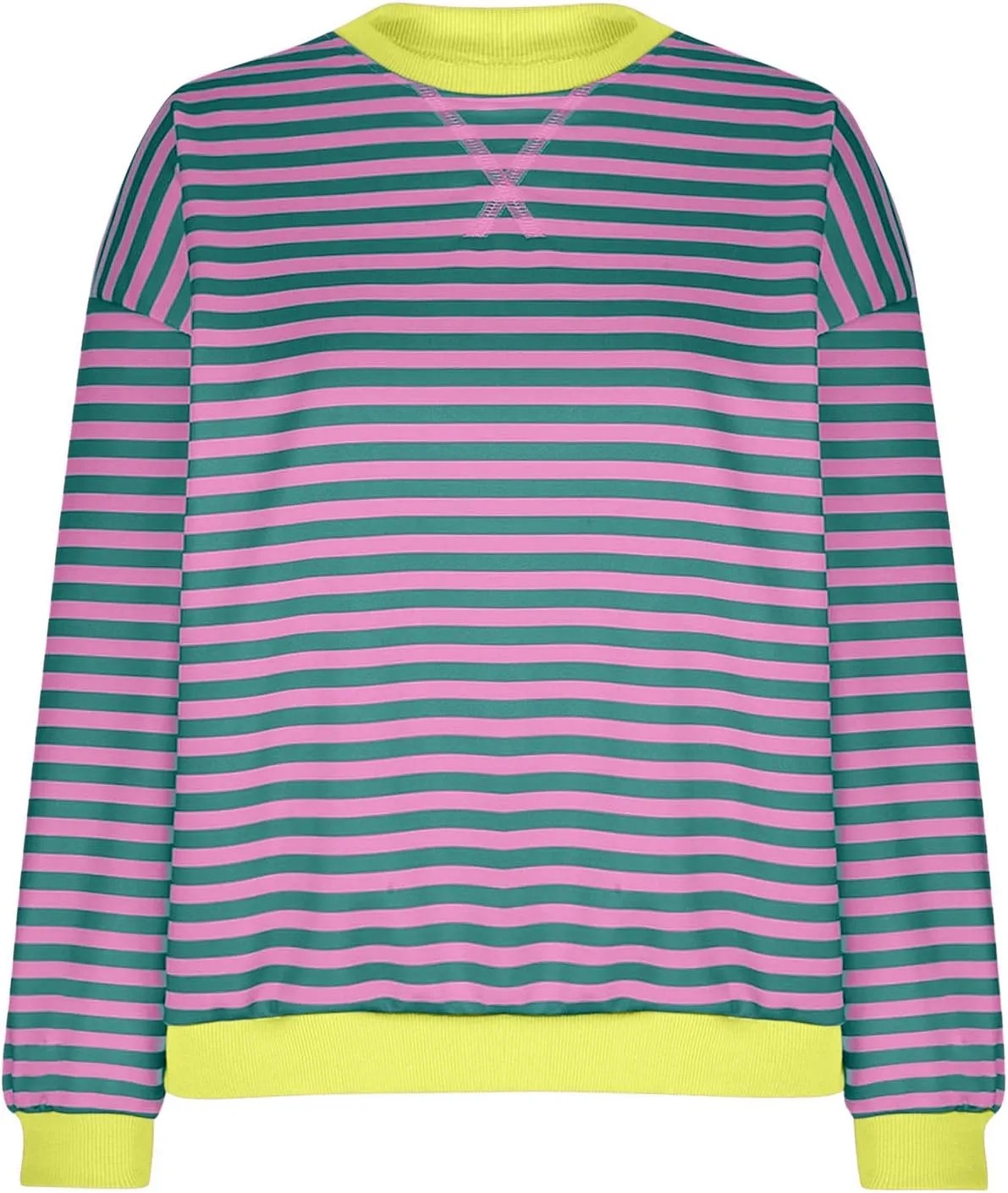 Plus Size Tops for Women 2024 Trendy Long Sleeve Striped Crewneck Sweatshirt Loose Fit Pullover Preppy Top Y2K Outfit