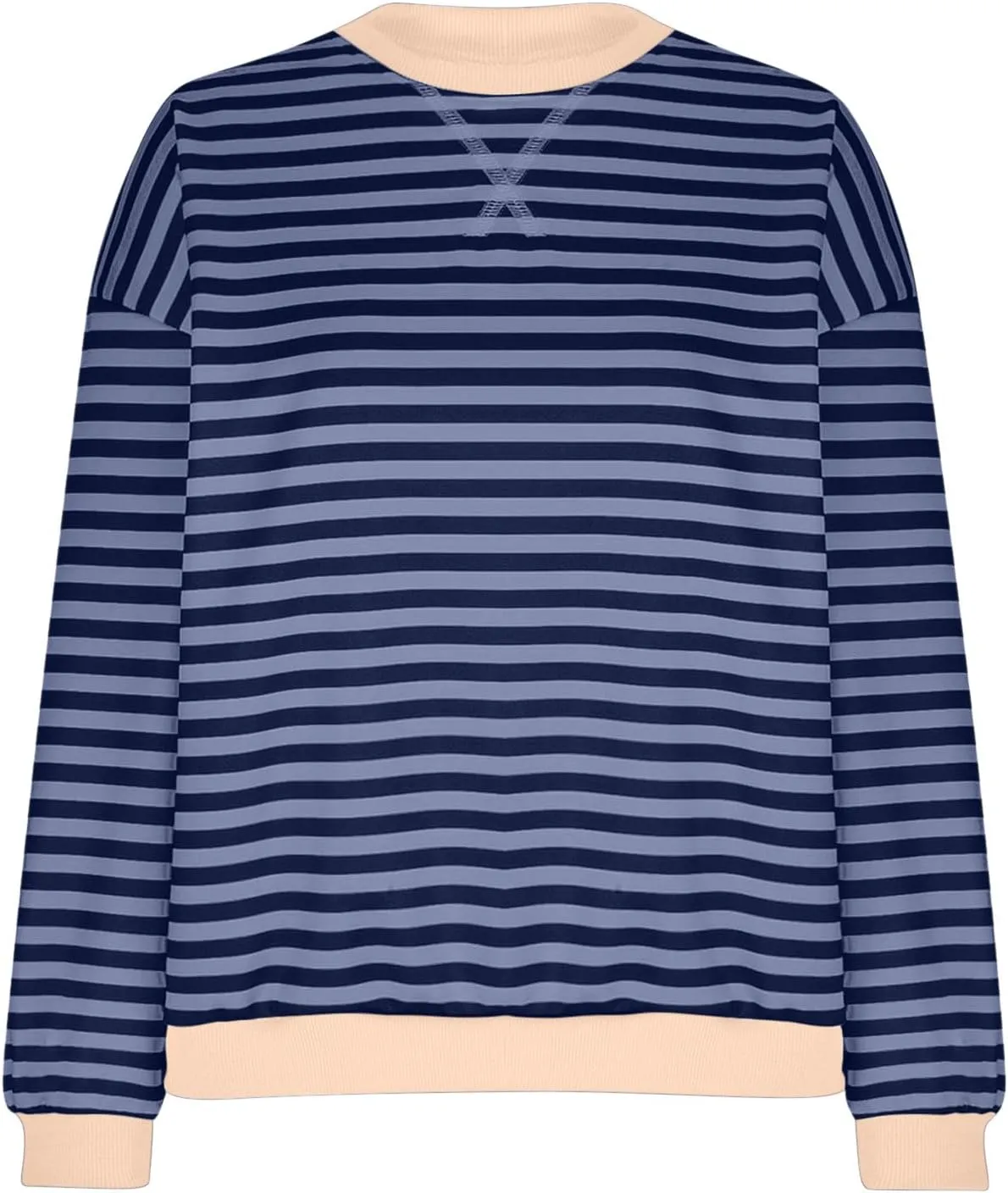 Plus Size Tops for Women 2024 Trendy Long Sleeve Striped Crewneck Sweatshirt Loose Fit Pullover Preppy Top Y2K Outfit