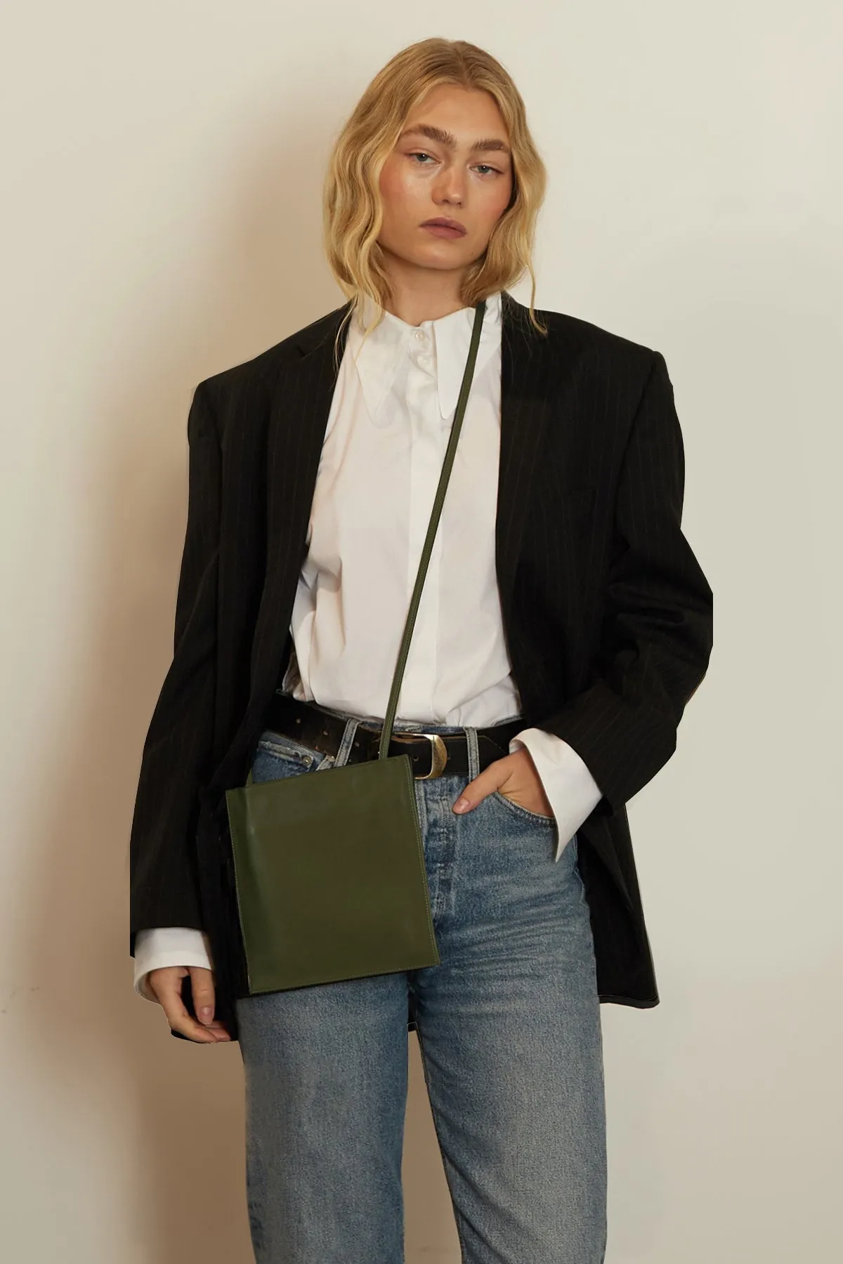Pocket Crossbody Purse in Smooth Khaki