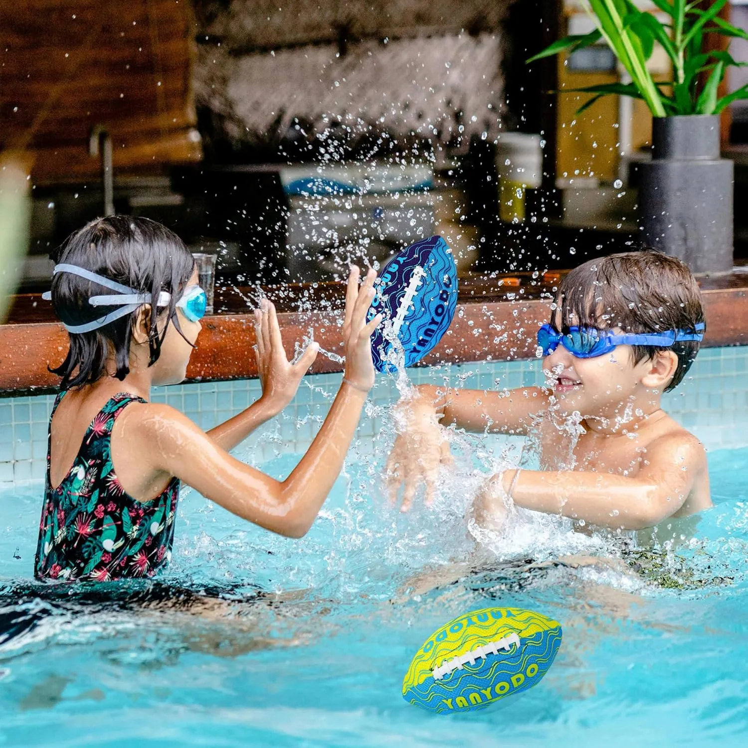 Pool Beach Water Football - 2 Pack Waterproof Football Great Grip for Swimming Pool Beach Lake Park Backyard Outdoor Play(Size 3,Blue&Yellow)