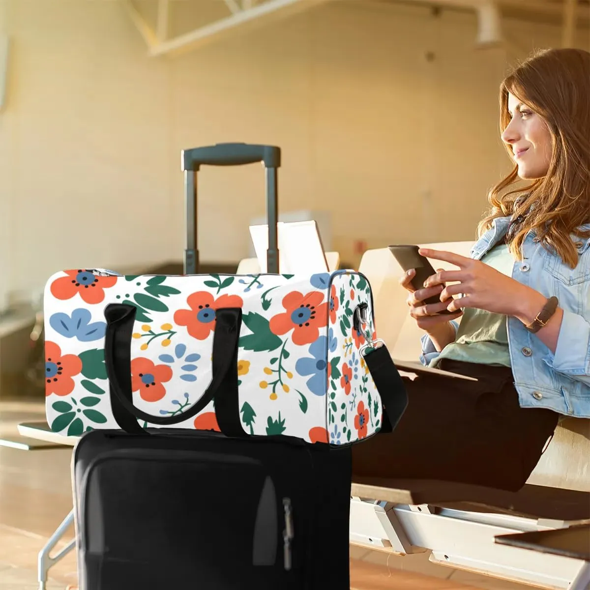 Poppy Flower Travel Duffel Bag for Women Men Waterproof Foldable Overnight Weekender Bag Large Capacity Sports Gym Bag