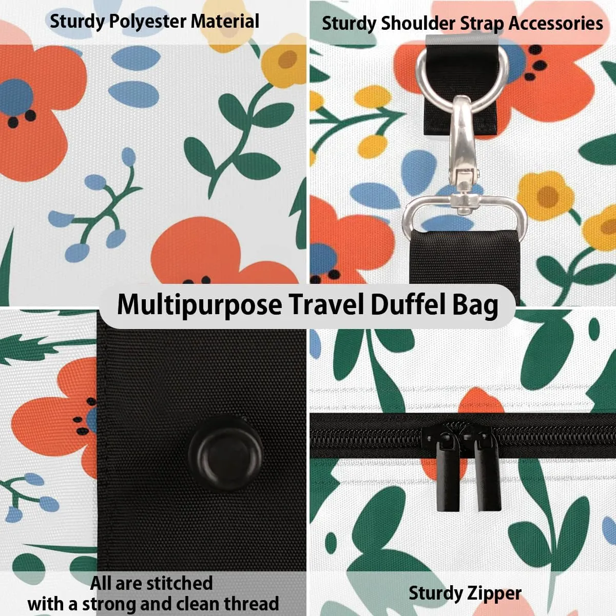Poppy Flower Travel Duffel Bag for Women Men Waterproof Foldable Overnight Weekender Bag Large Capacity Sports Gym Bag