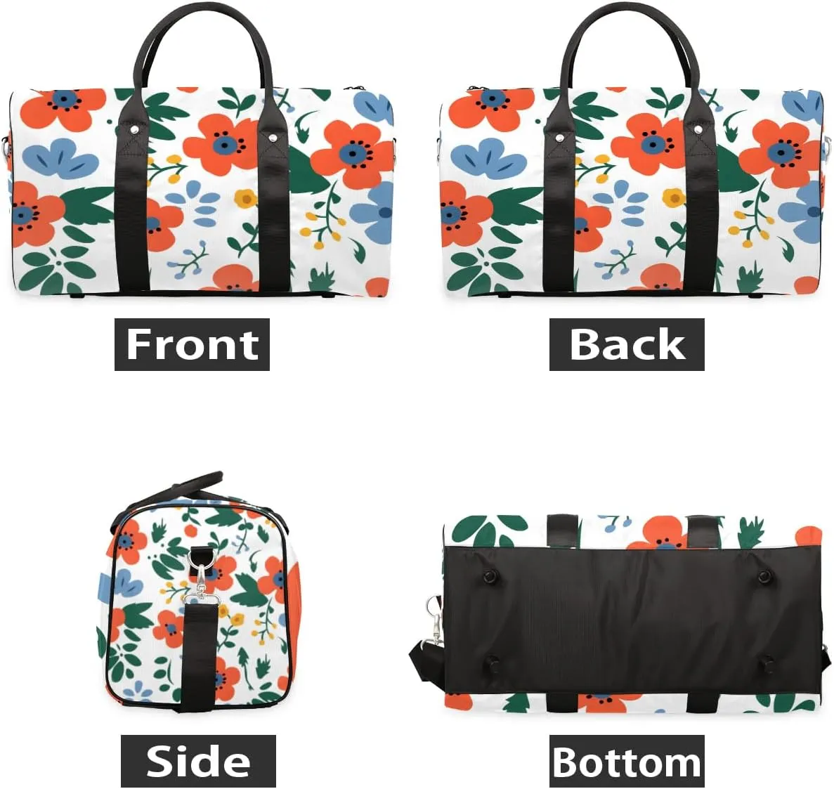 Poppy Flower Travel Duffel Bag for Women Men Waterproof Foldable Overnight Weekender Bag Large Capacity Sports Gym Bag
