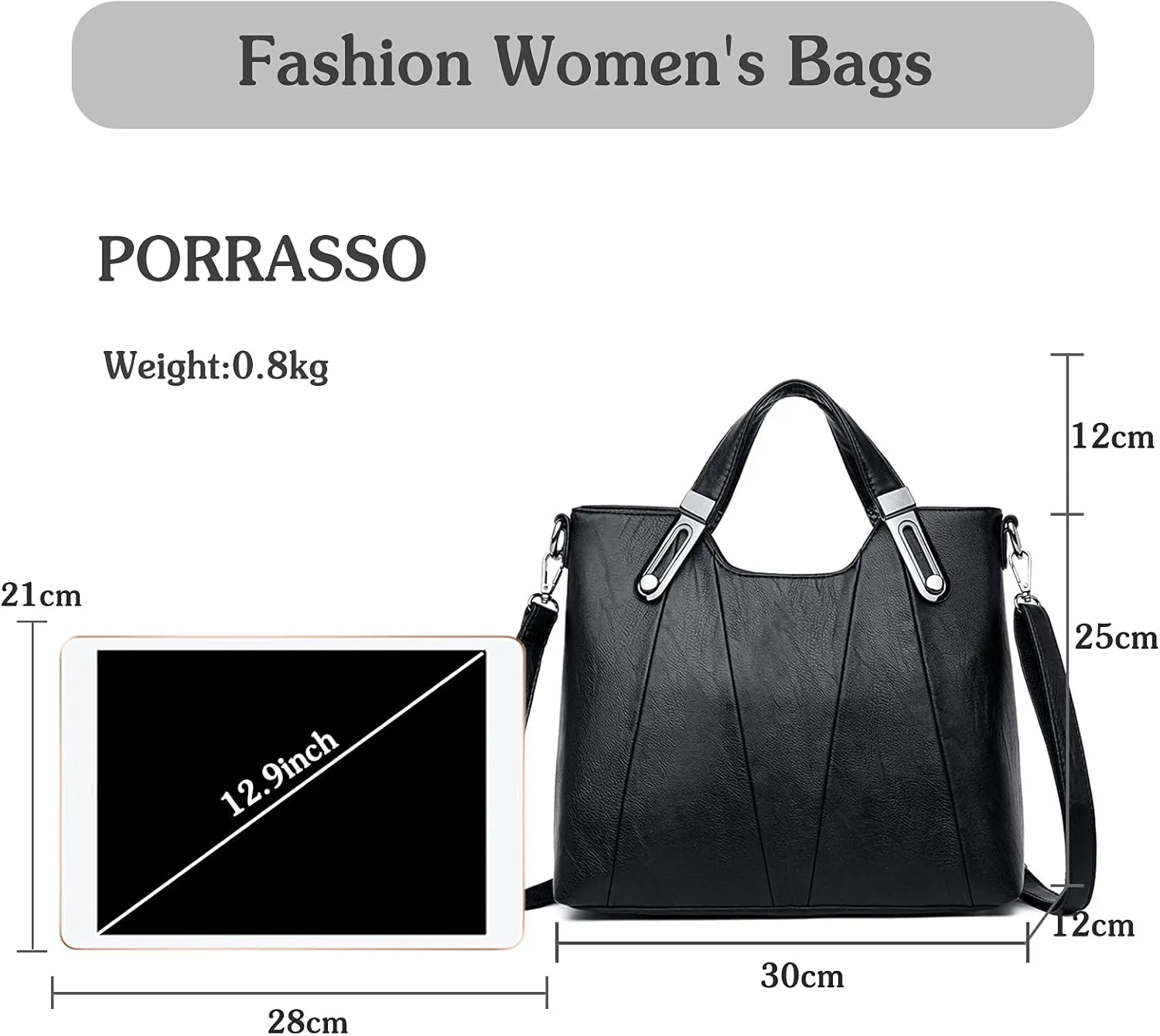 PORRASSO Fashion Shoulder Bag Women Handbag Ladies Crossbody Bag PU Leather Waterproof Satchel