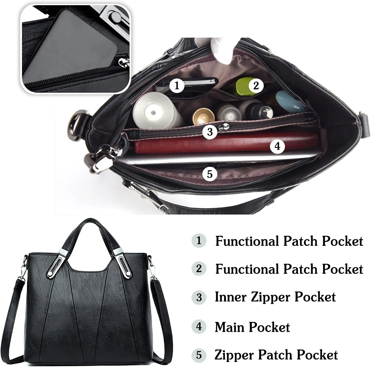 PORRASSO Fashion Shoulder Bag Women Handbag Ladies Crossbody Bag PU Leather Waterproof Satchel