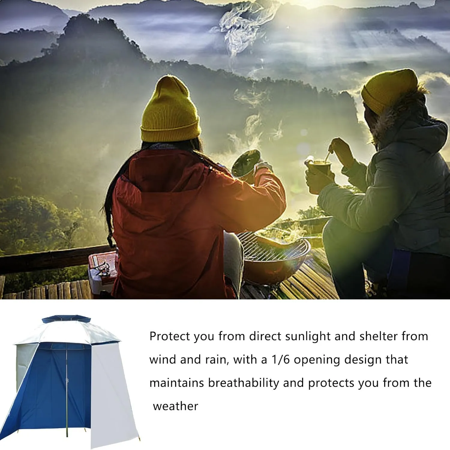 Portable Shade Tent Canopy - All-Weather Shade Tent for Camping or Beach, Foldable Shelter Cover | Sunproof Wind Barrier Umbrella Accessory Waterproof Fabric Wrap for Outdoor Activities and Relaxation
