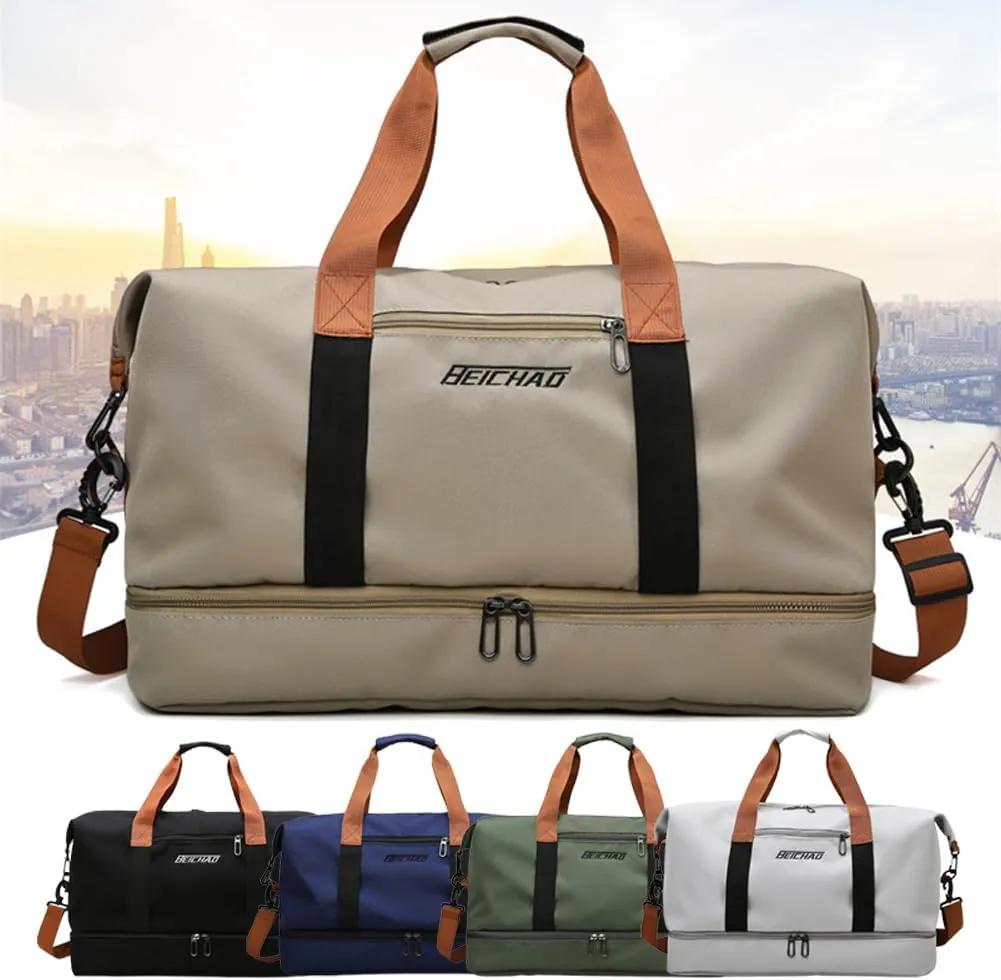 Portable Waterproof Gym Bag, Weekender Travel Bag,With Shoes Compartment (Grey)