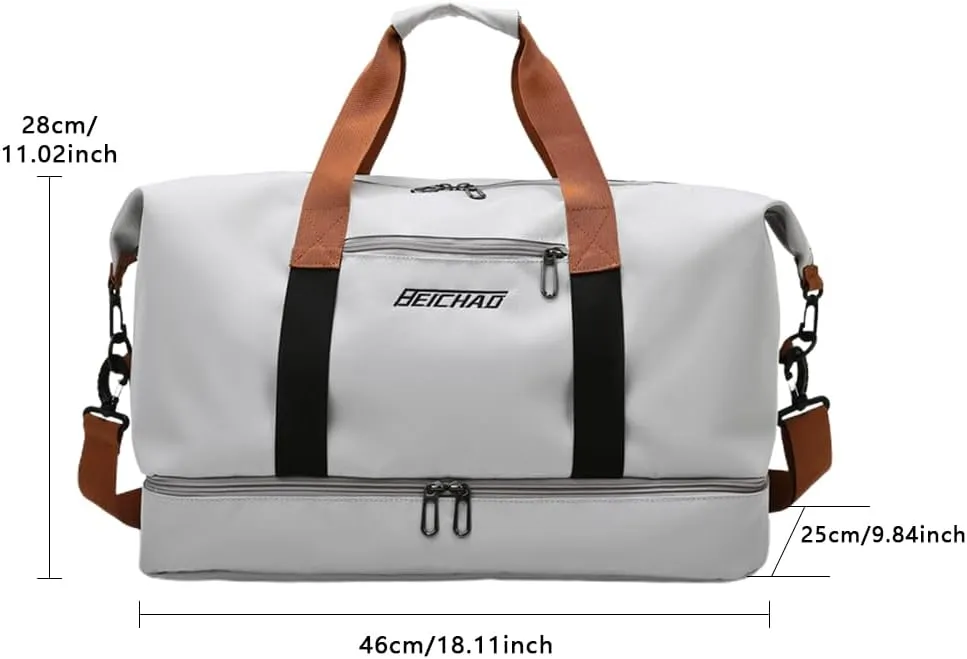 Portable Waterproof Gym Bag, Weekender Travel Bag,With Shoes Compartment (Grey)