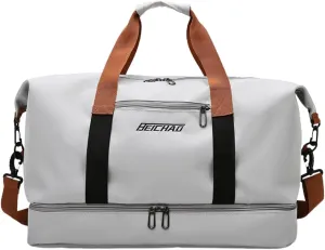 Portable Waterproof Gym Bag, Weekender Travel Bag,With Shoes Compartment (Grey)