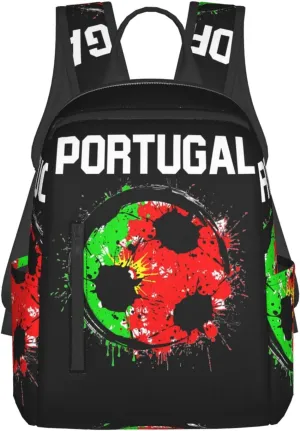 Portugal Soccer Portuguese Football Flag Casual Laptop Backpack Travel Rucksack Sports Daypack Adjustable Strap Bags with Multi-Pockets for Working Running Camping