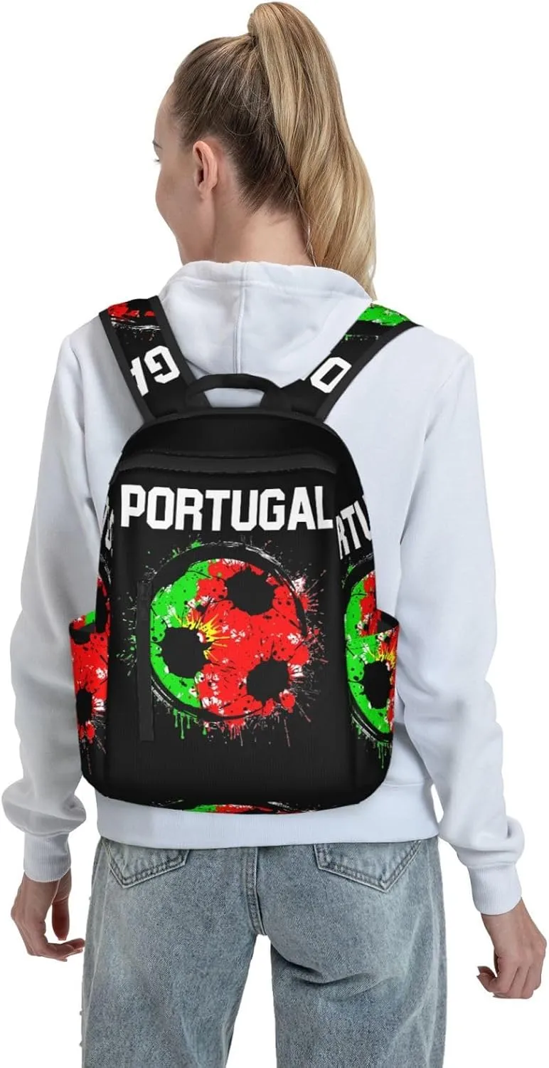 Portugal Soccer Portuguese Football Flag Casual Laptop Backpack Travel Rucksack Sports Daypack Adjustable Strap Bags with Multi-Pockets for Working Running Camping