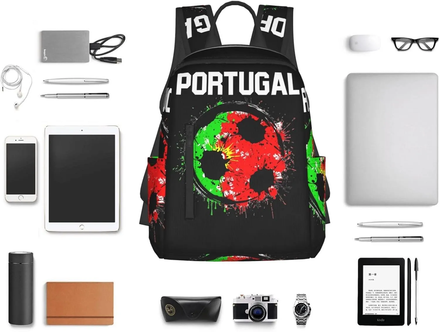 Portugal Soccer Portuguese Football Flag Casual Laptop Backpack Travel Rucksack Sports Daypack Adjustable Strap Bags with Multi-Pockets for Working Running Camping