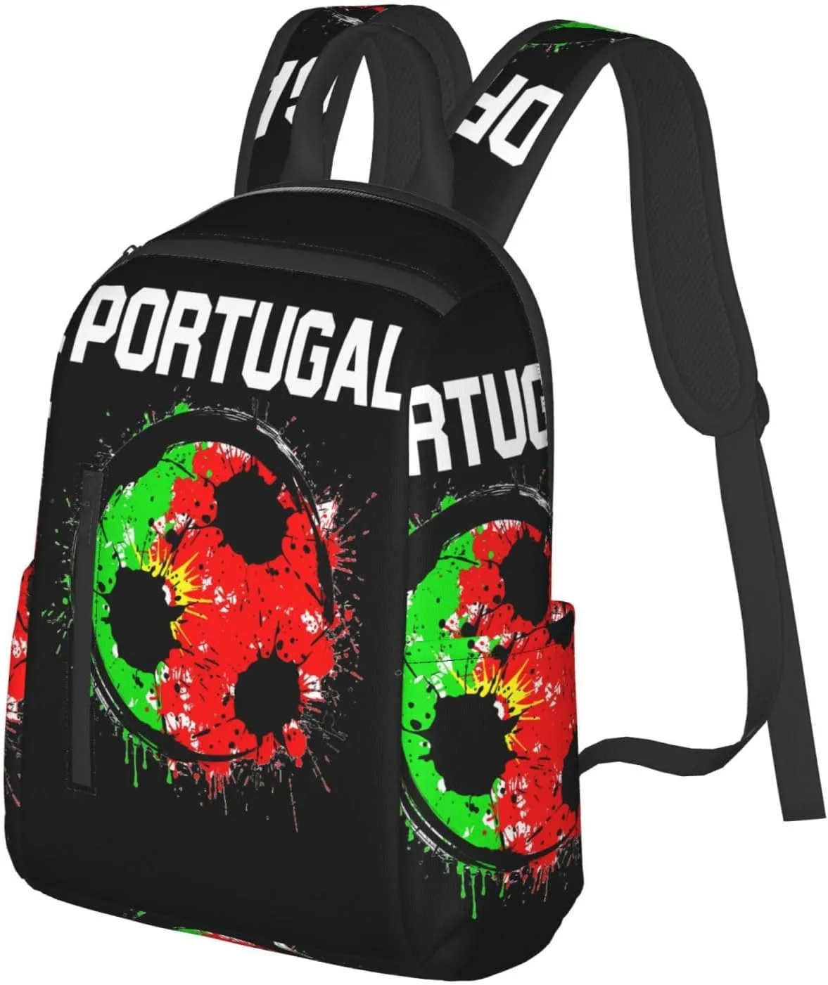 Portugal Soccer Portuguese Football Flag Casual Laptop Backpack Travel Rucksack Sports Daypack Adjustable Strap Bags with Multi-Pockets for Working Running Camping