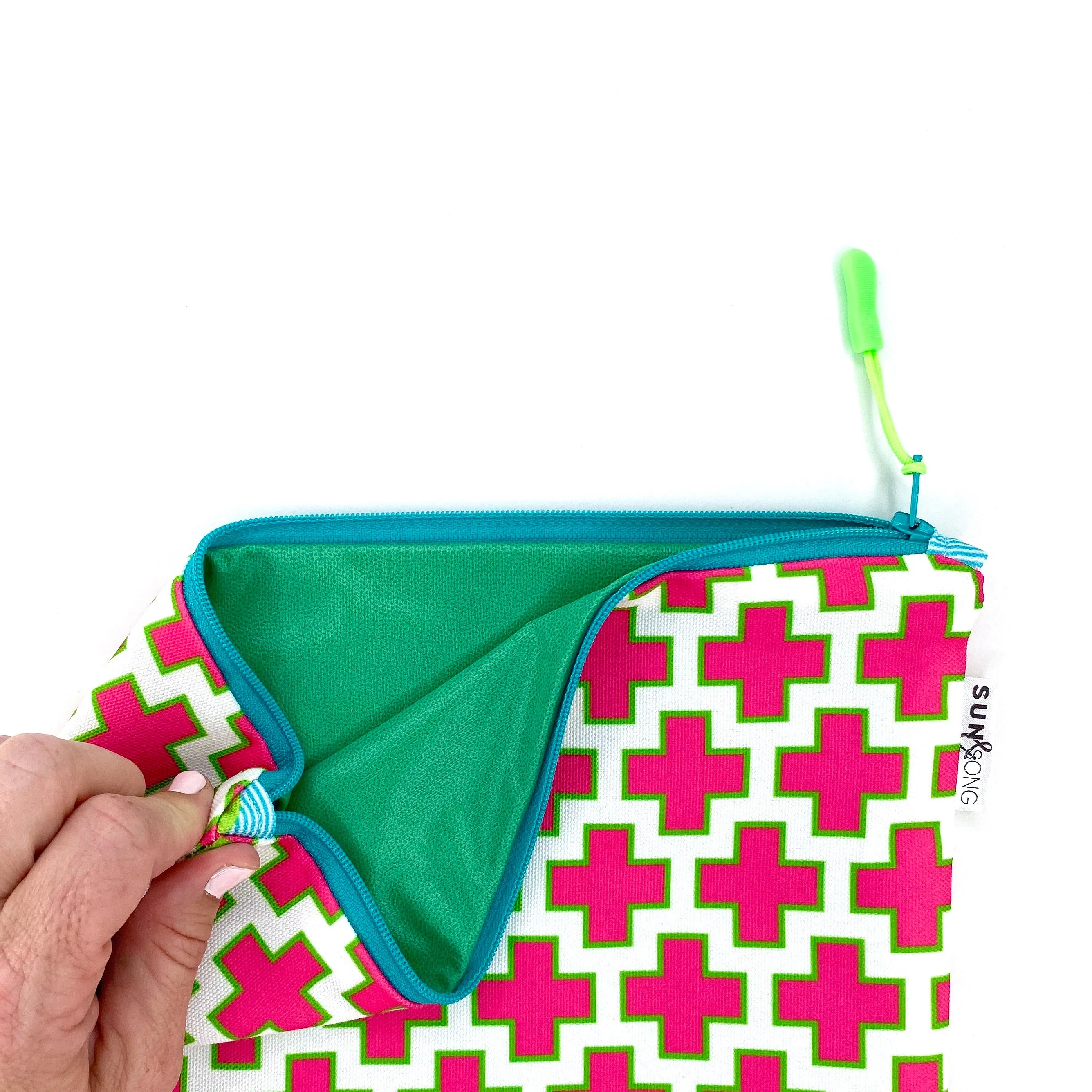Preppy Plus Signs in Pink   Green, Water-Resistant Wet Bag