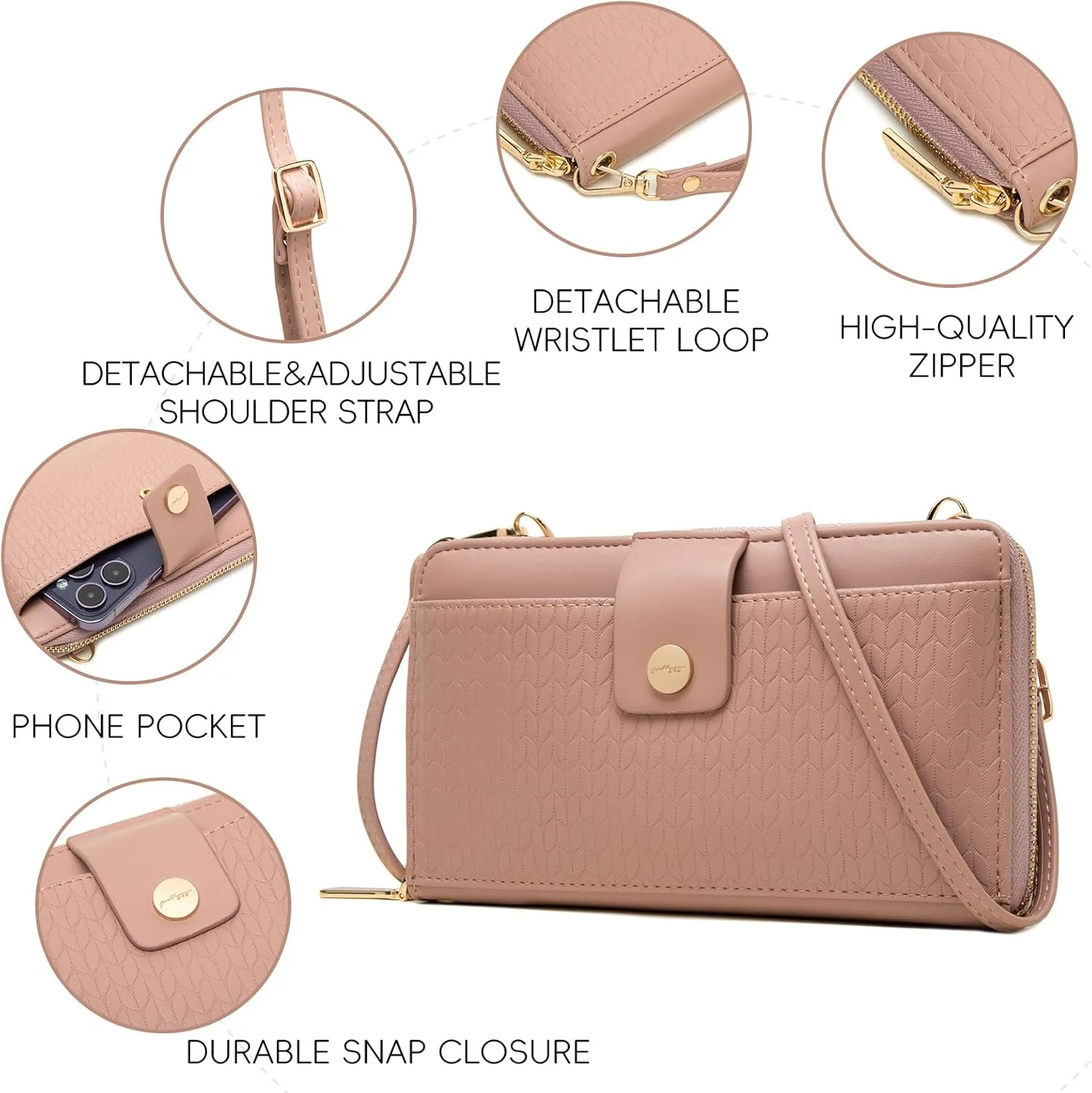 Prettyzys Wallet Women Rfid Crossbody Bag Handbag - Handmade Blocking Wristlet Clutch Zipper for Ladies Teenage Girls