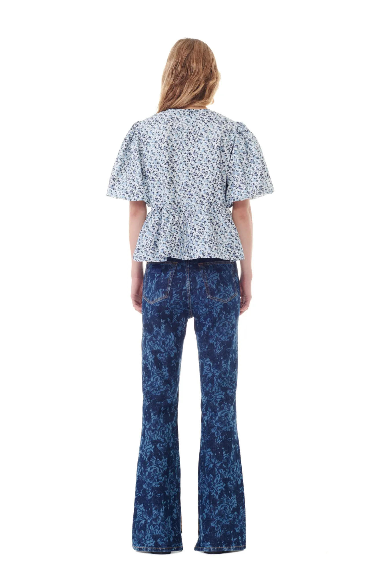Printed Cotton Poplin Peplum Blouse - Glacier Lake