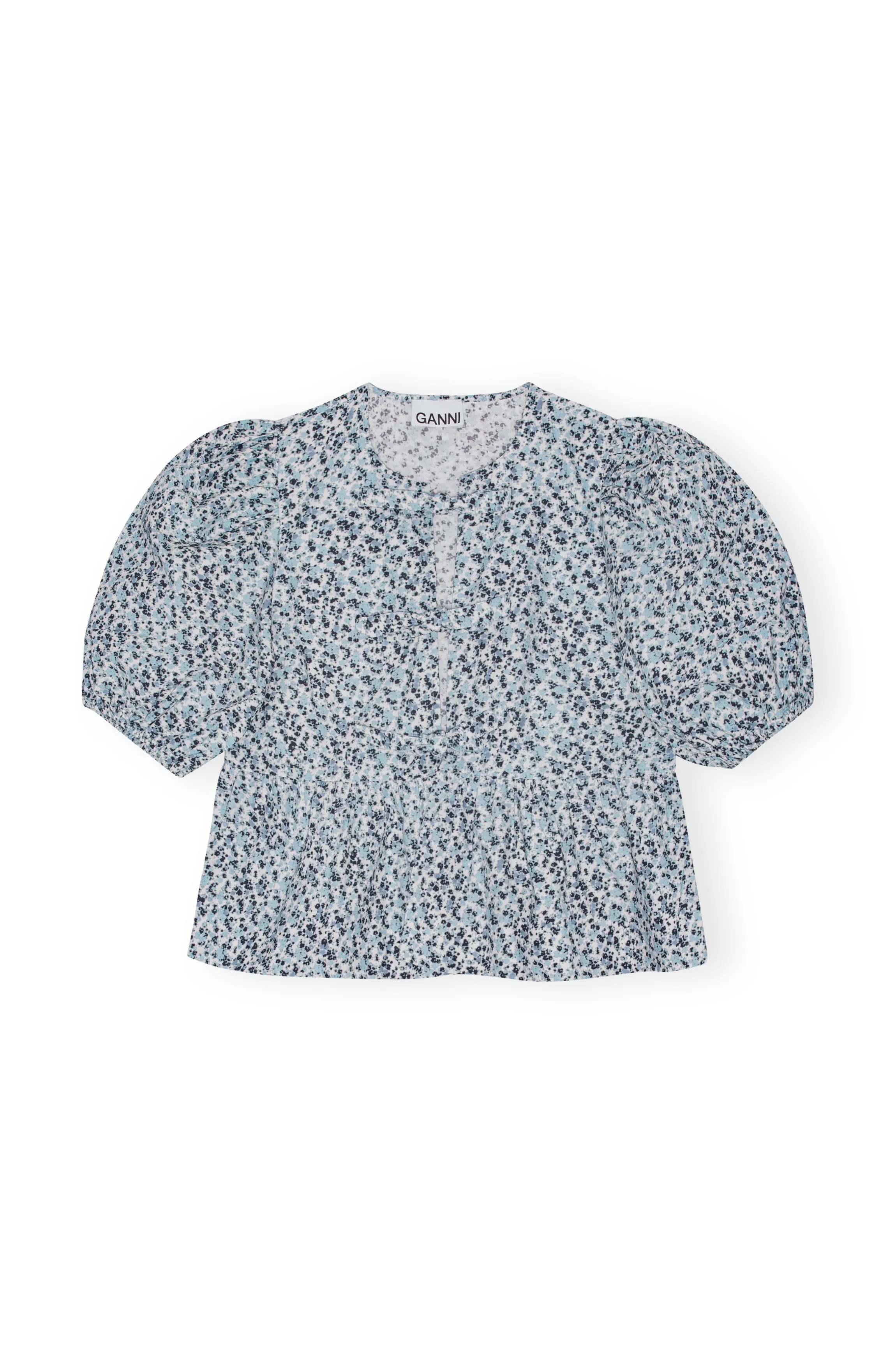 Printed Cotton Poplin Peplum Blouse - Glacier Lake