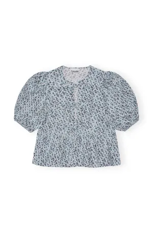 Printed Cotton Poplin Peplum Blouse - Glacier Lake