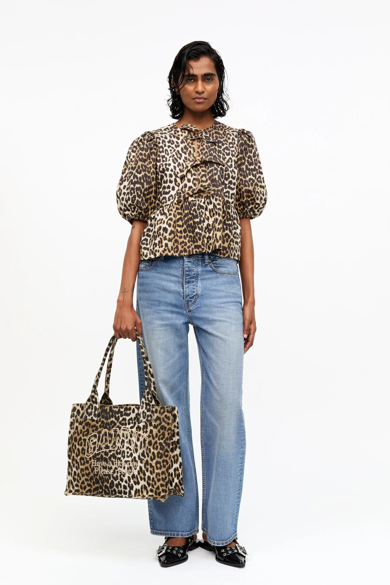 Printed Cotton Poplin Peplum Blouse