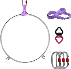 PRIOR FITNESS 2 Point Aerial Hoop, Stainless Steel Aerial Lyra Hoop, Classcial Double Point Aerial Ring Equipment with Complete Rigging Hardware, Circus Fitness Aerial Hoop Kit