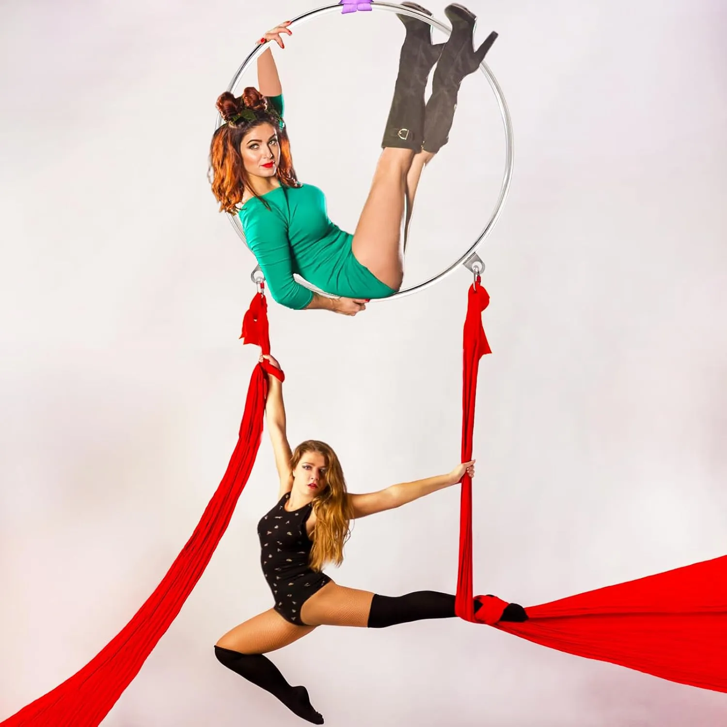PRIOR FITNESS 2 Point Aerial Hoop, Stainless Steel Aerial Lyra Hoop, Classcial Double Point Aerial Ring Equipment with Complete Rigging Hardware, Circus Fitness Aerial Hoop Kit
