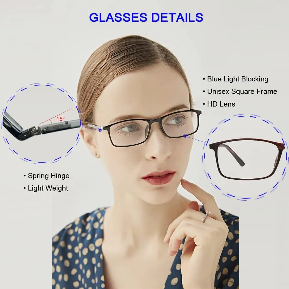 Professional Reading Glasses for Men/Women, Blue Light Blocking Computer Readers with Spring Hinges for Glare and UV Protection