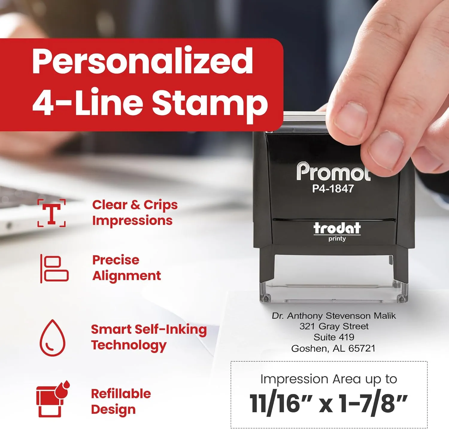 Promot Self Inking Stamp – Custom Text Stamp for Address, Office, or Business Use - Medium