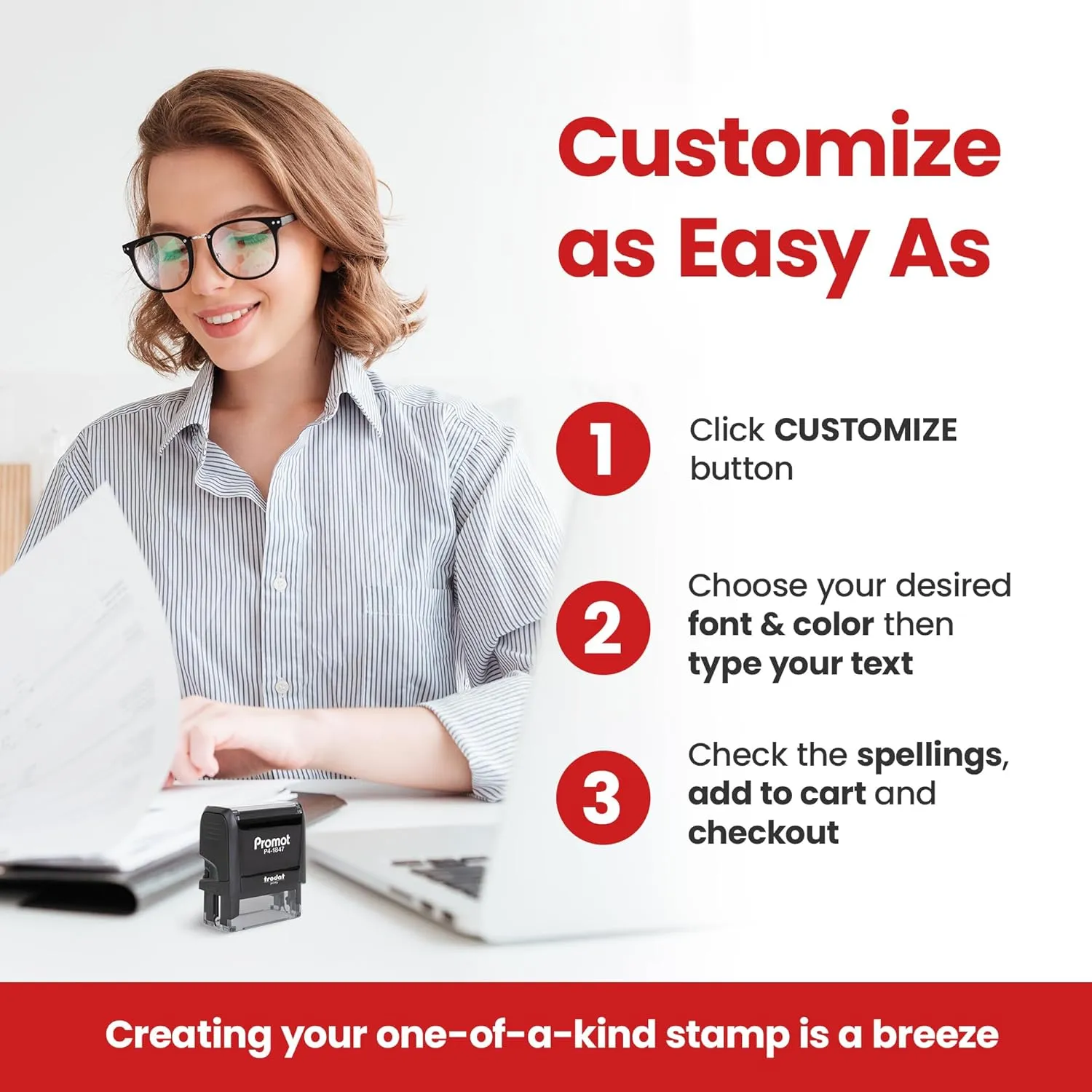 Promot Self Inking Stamp – Custom Text Stamp for Address, Office, or Business Use - Medium