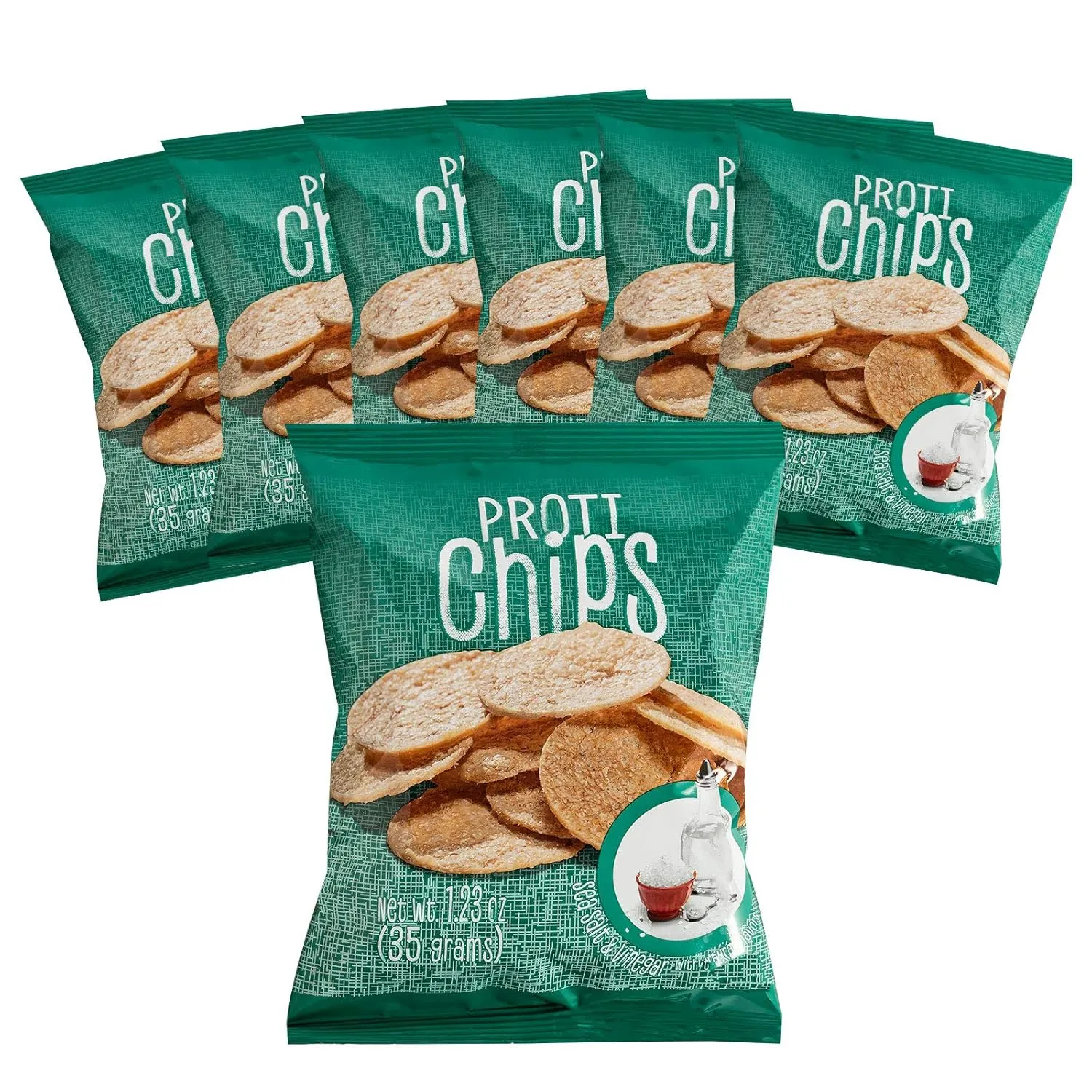 Proti-Thin Salt & Vinegar Proti Protein Chips, 14g Protein, Low Calorie, Low Carb, Low Fat, Sugar Free, High Fiber, No Gluten Ingredients, Healthy Snack Chips, 7 Single Serving Bags