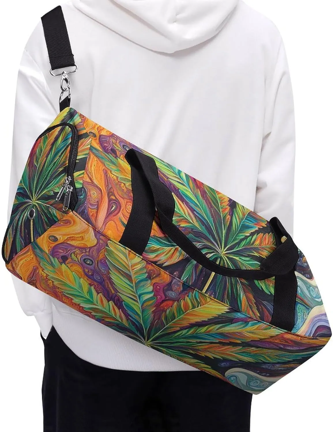 Psychedelic Magic Cannabis Leafs Fitness Large Gym Bag for Unisex with Shoe Compartment & Wet Pocket