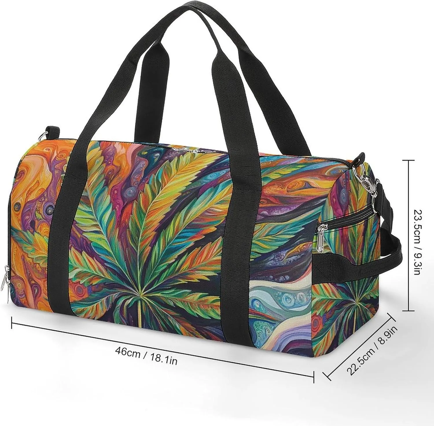 Psychedelic Magic Cannabis Leafs Fitness Large Gym Bag for Unisex with Shoe Compartment & Wet Pocket