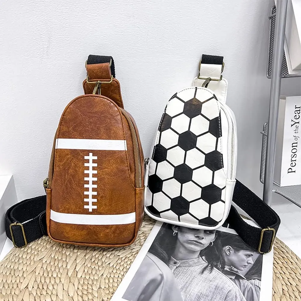 Pu Leather Football Print Sling Bag For Women, American Baseball Rugby Sports Chest Bag, Men's Travel Crossbody Bag
