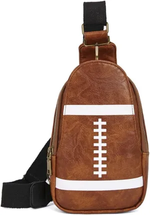 Pu Leather Football Print Sling Bag For Women, American Baseball Rugby Sports Chest Bag, Men's Travel Crossbody Bag