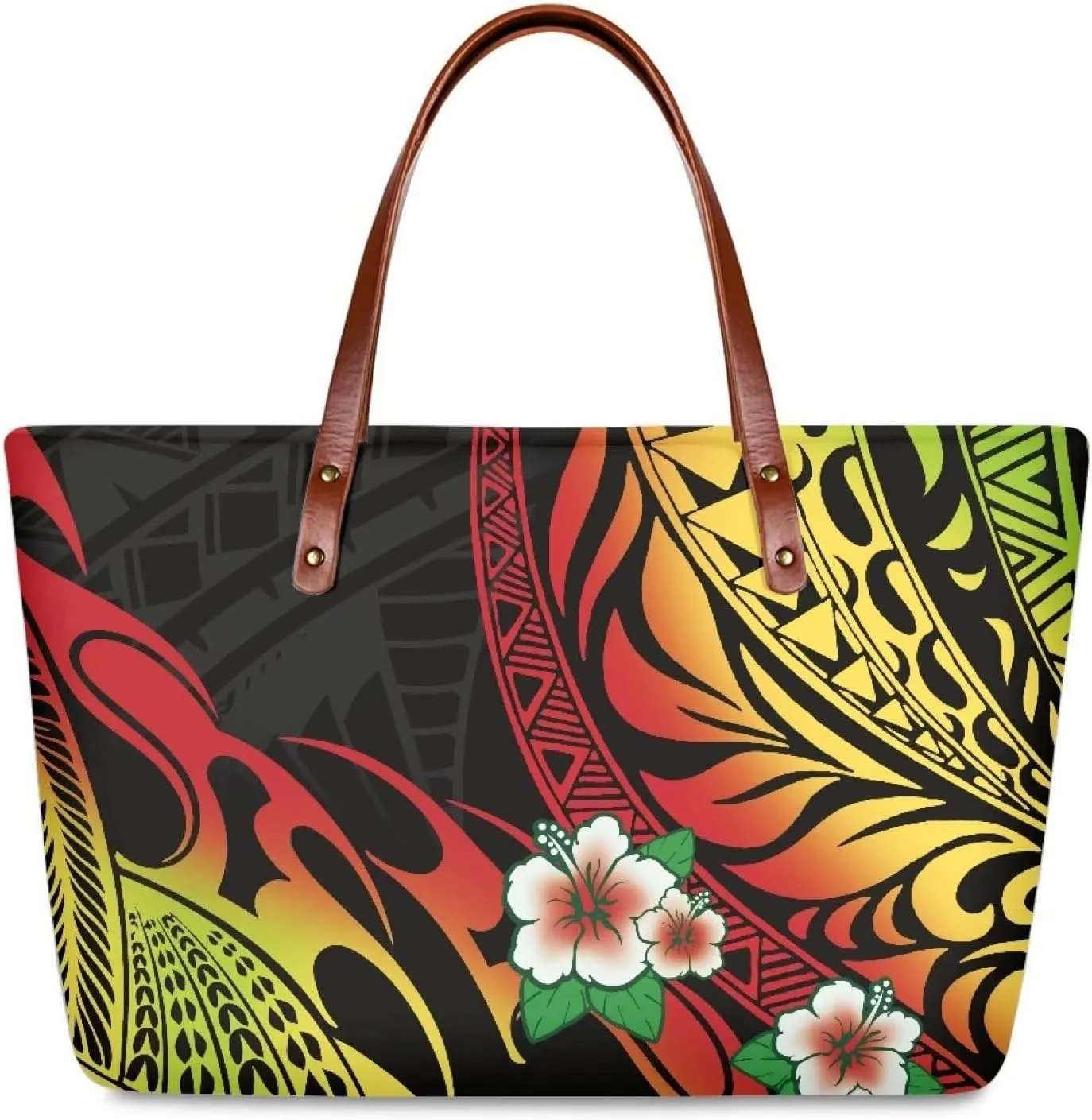 PU Leather Purse Samoan Polynesian Tribal Large Capacity Tote Bag Shoulder Bags Wallet Set 2pcs Shoulder Bags