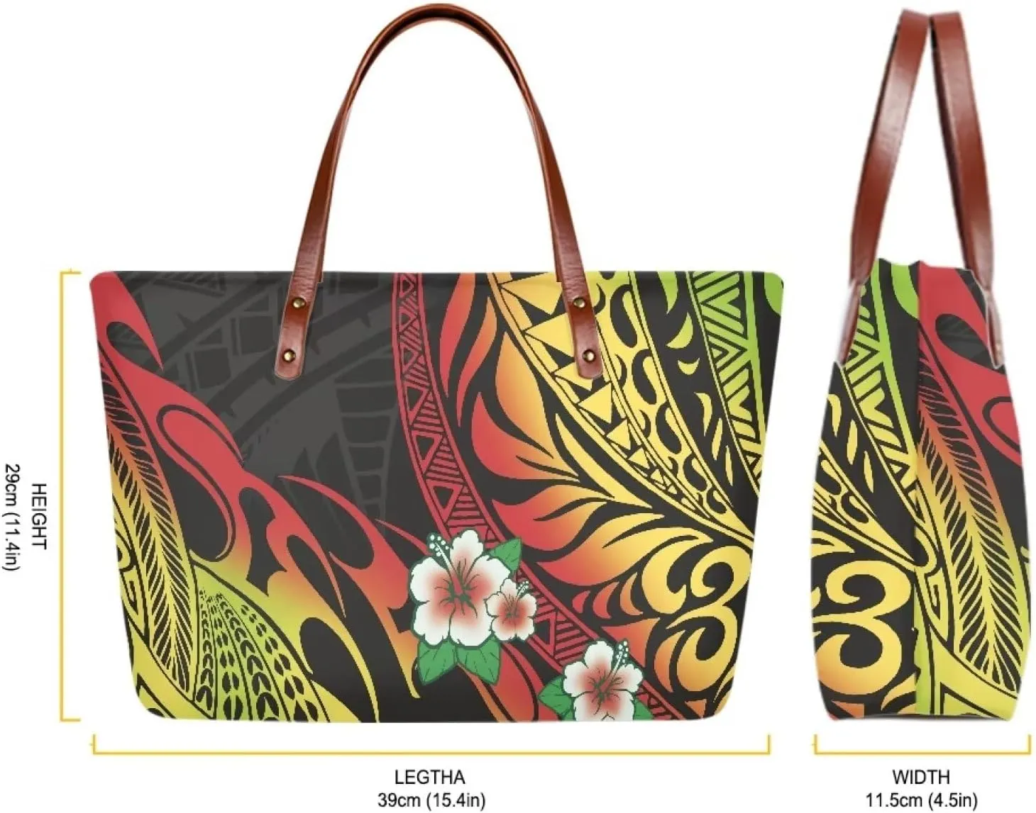 PU Leather Purse Samoan Polynesian Tribal Large Capacity Tote Bag Shoulder Bags Wallet Set 2pcs Shoulder Bags