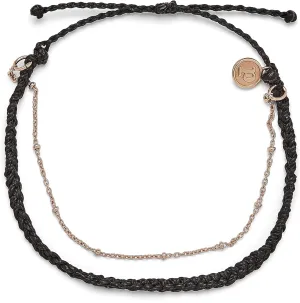 Pura Vida Silver or Rose Gold Satellite Chain Anklet - Adjustable Band, 100% Waterproof - Brand Charm