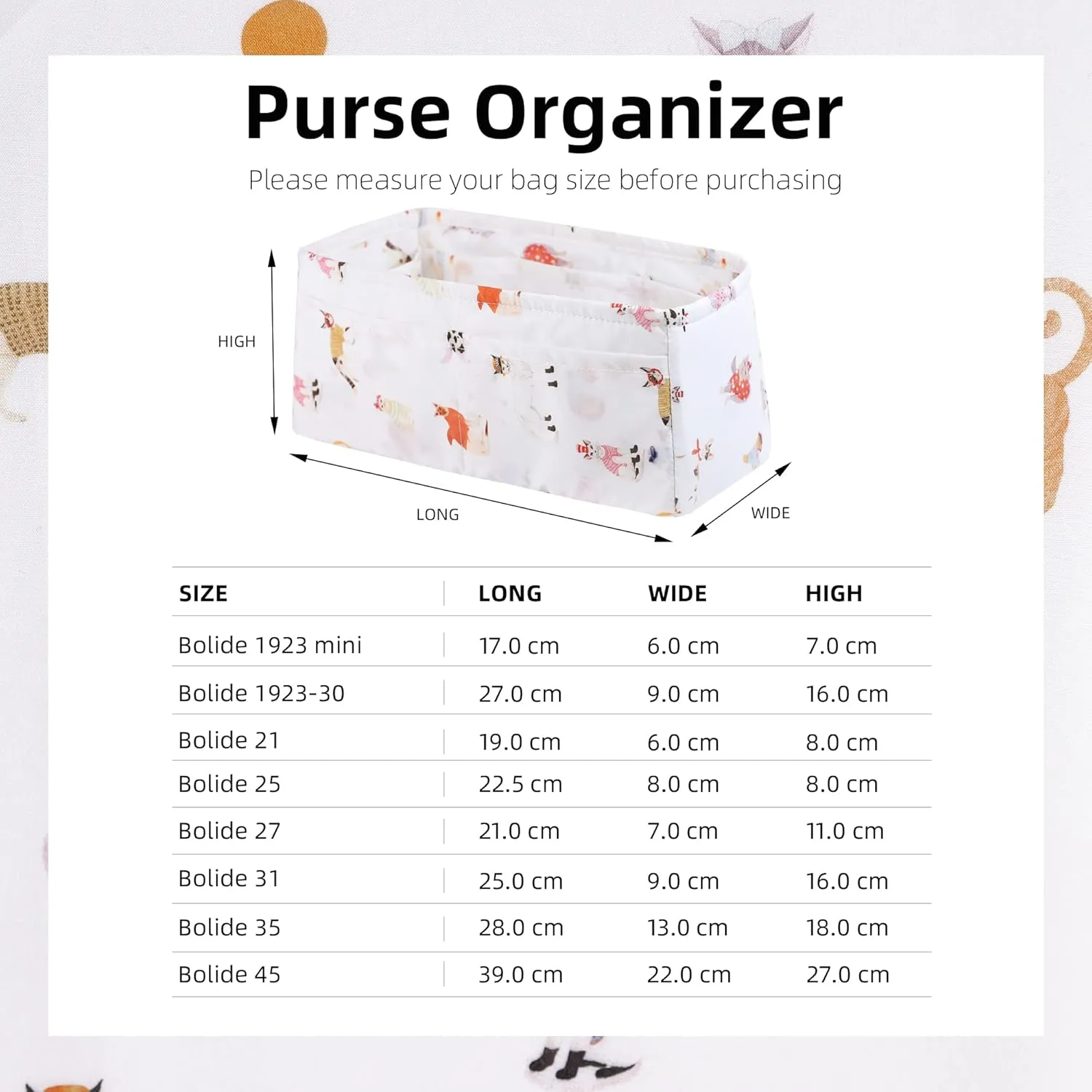 Purse Organizer Insert Fits Bolide 21/25/27/31/35/1923 bags, Lightweight Bag Shaper Liner for Women Luxury Handbag Tote, Soft Inner Bag (BL31, Cat Paradise)