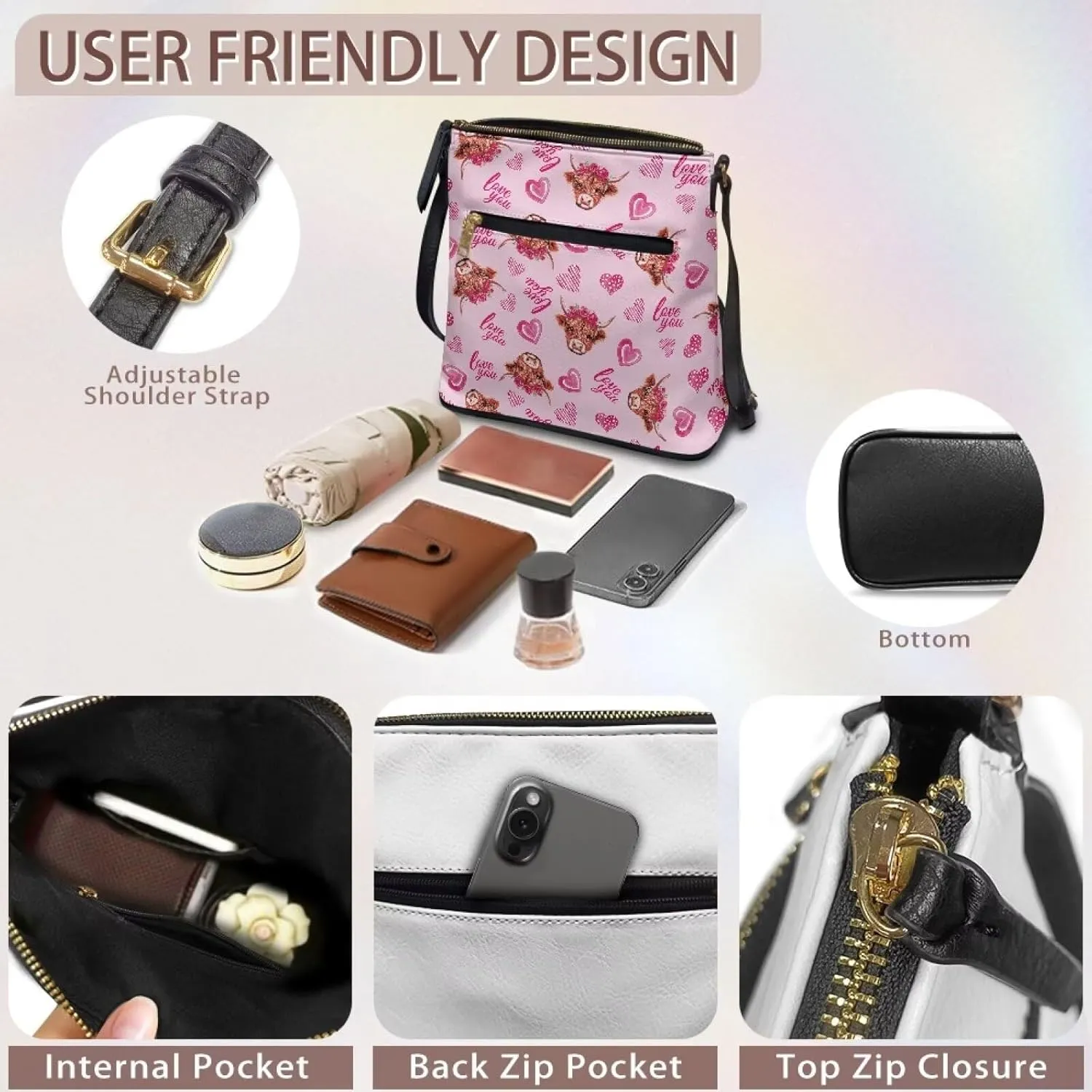 Purses for Women Shoulder Bag Trendy Large Capacity with Zipper Leather Purse Cross Body Handbag