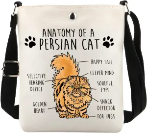 PWHAOO Persian Cat Lover Gift Persian Cat Anatomy Crossbody Bag Persian Cat Owner Travel Bag Persian Cat Owner Gift