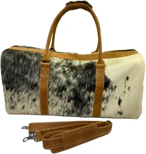 "Premium Cowhide Duffel Bag – Leather Travel, Overnight, Weekender & Gym Duffle with Pony Skin Detailing – Durable, Stylish & Spacious" (20 inch)