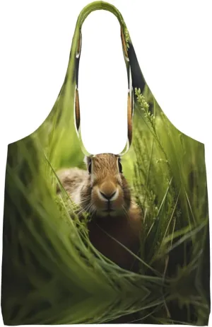 Rabbit in the bush Printed Single Shoulder Commuter Canvas Bag, Grocery Shopping Bag, Daily Use Canvas Bag