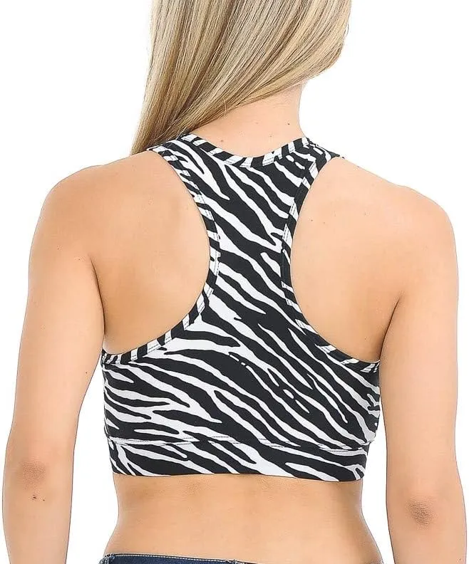 Racer Back Sports Bra for Women Camouflage/Leopard Removable Pad Yoga Gym Fitness Crop Top