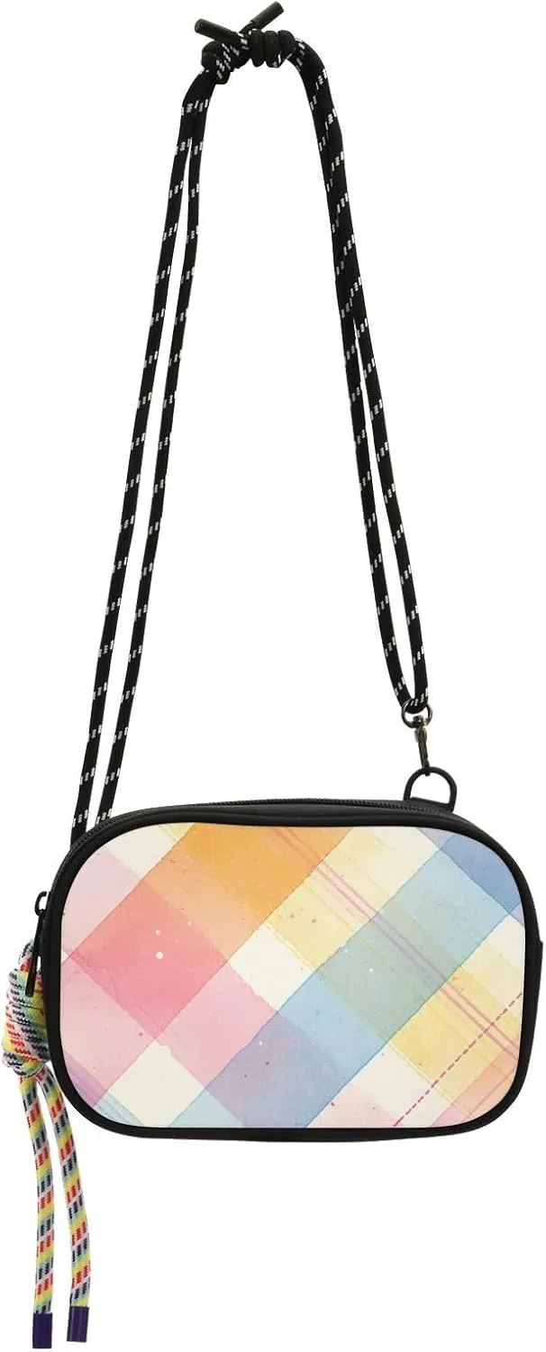 Rainbow Grid Diagram Shoulder Bags Take a walk Small Purse Crossbody for Mens Trendy with Adjustable