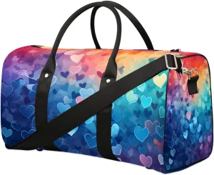 Rainbow Love Hearts Valentine's Day Travel Duffel Bag for Women Men Waterproof Foldable Overnight Weekender Bag Large Capacity Sports Gym Bag