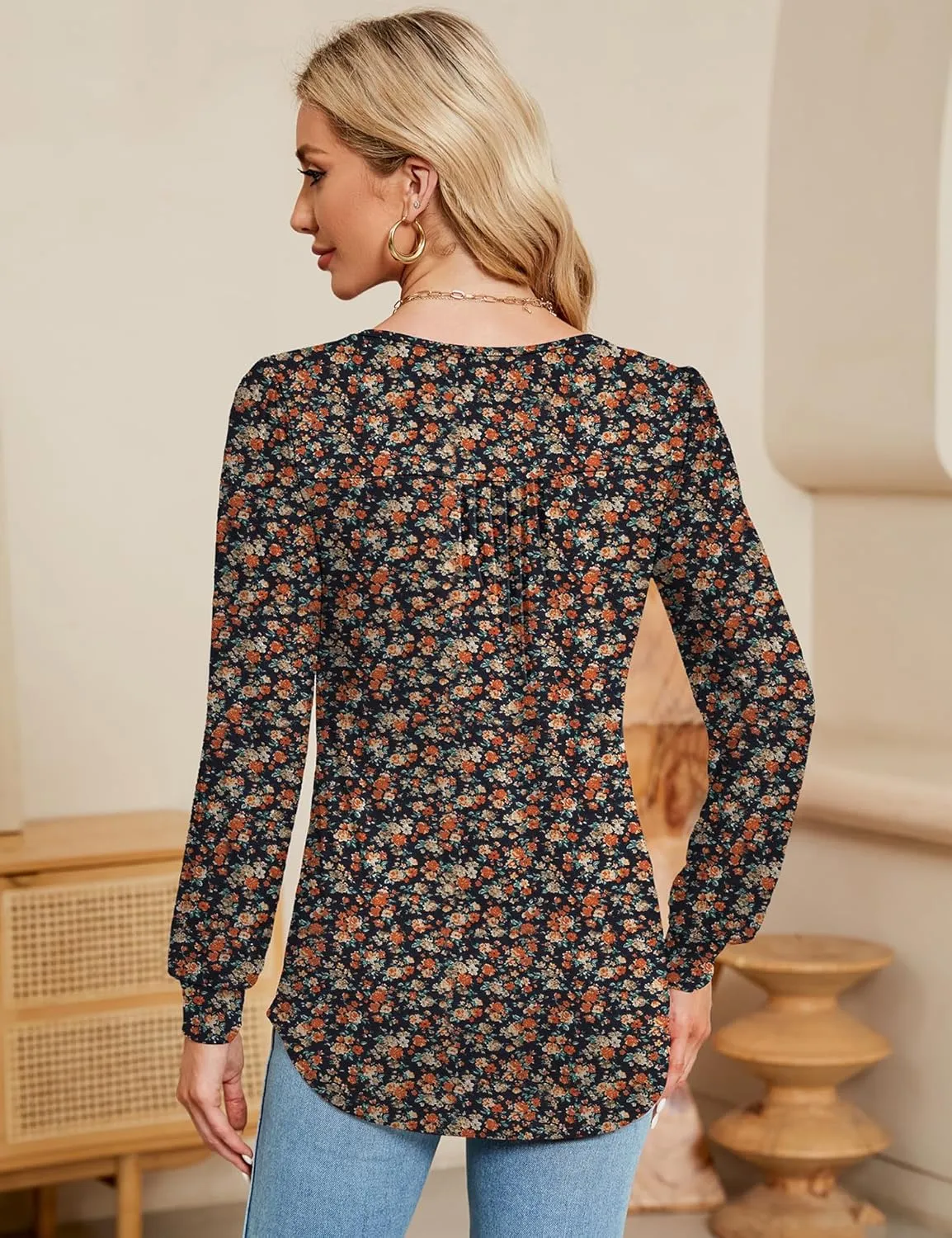 Rapbin Womens Square Neck Puff Sleeve Tops Dressy Casual Eyelet Long Sleeve Shirts Loose Trendy Blouses S-XXL