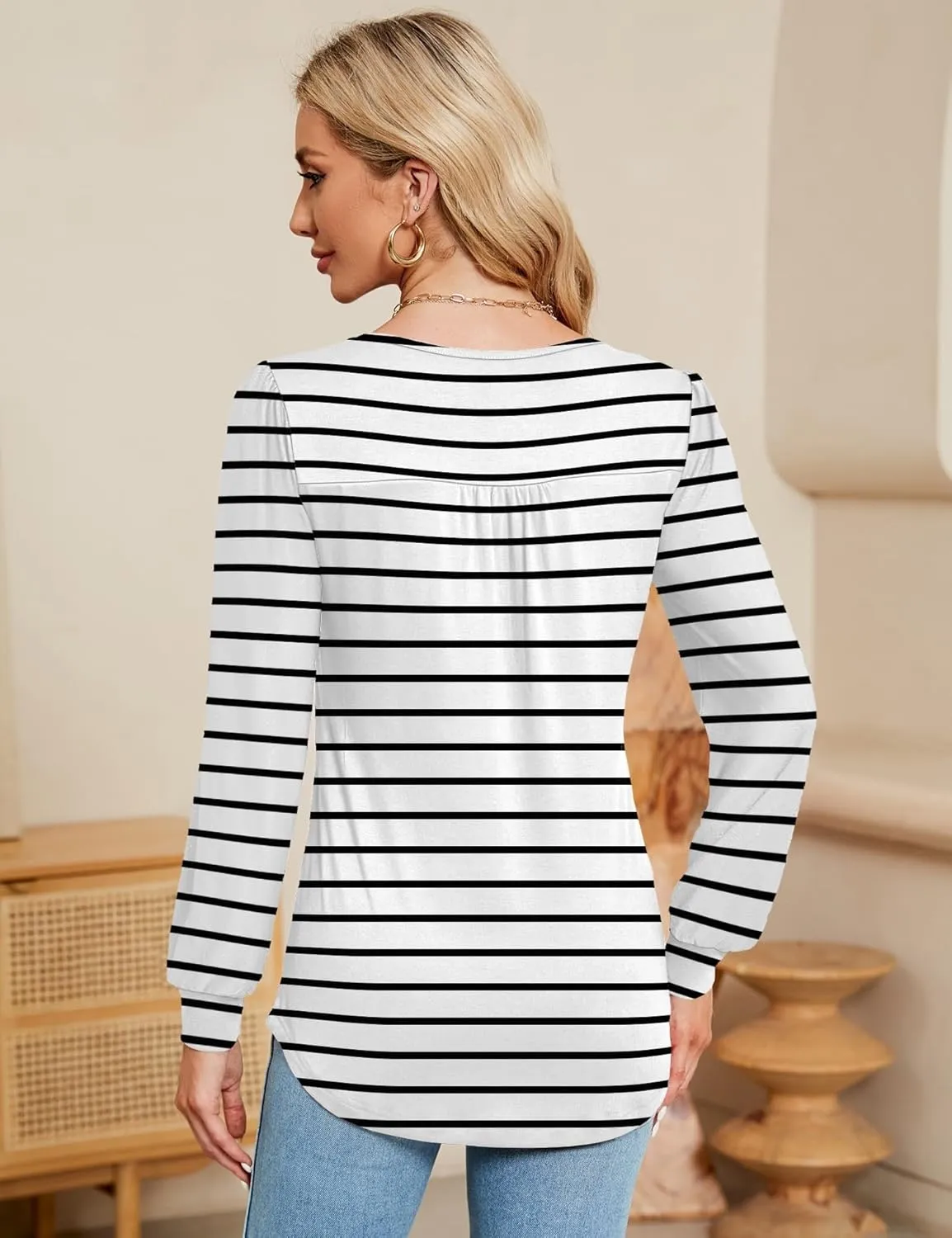 Rapbin Womens Square Neck Puff Sleeve Tops Dressy Casual Eyelet Long Sleeve Shirts Loose Trendy Blouses S-XXL