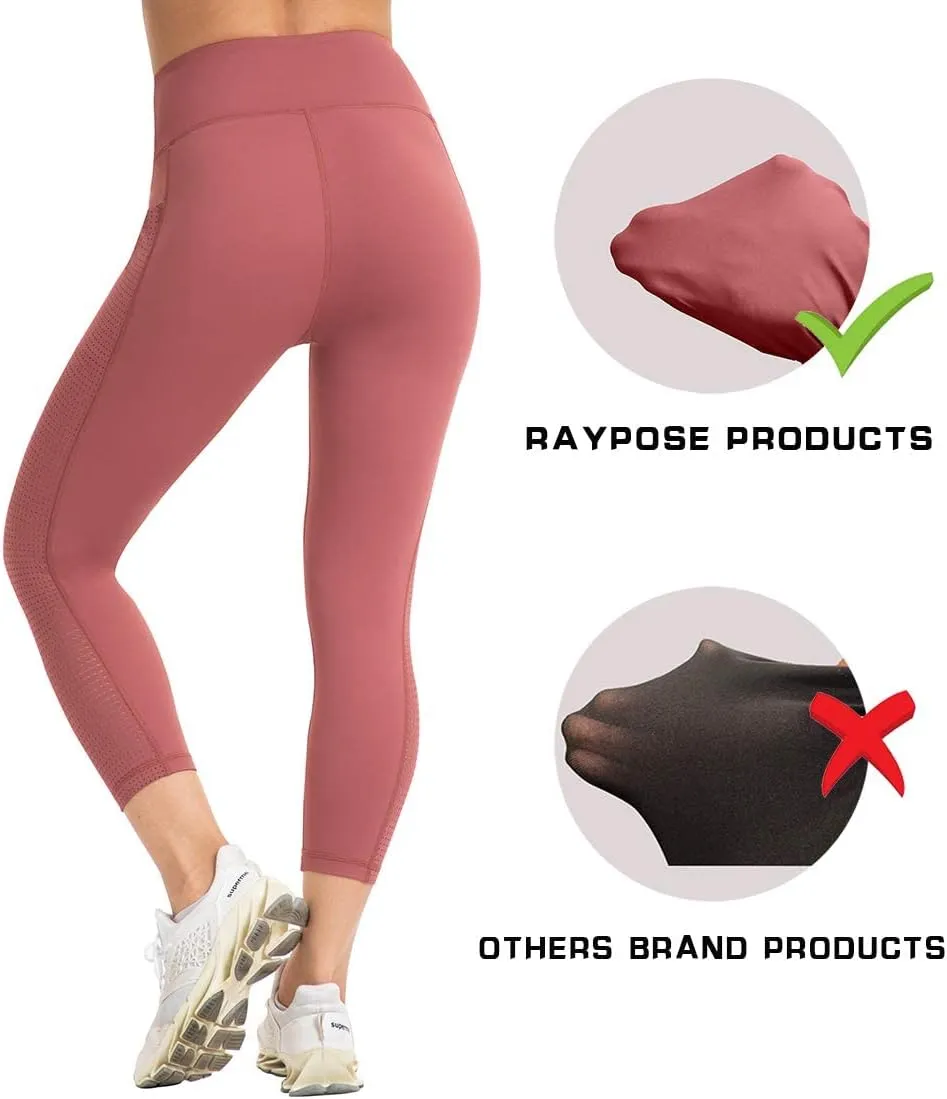 RAYPOSE Womens Workout Leggings for Women with Pockets Plus Size Gym High Waist Capri Yoga Pants Women with Mesh Cut Out