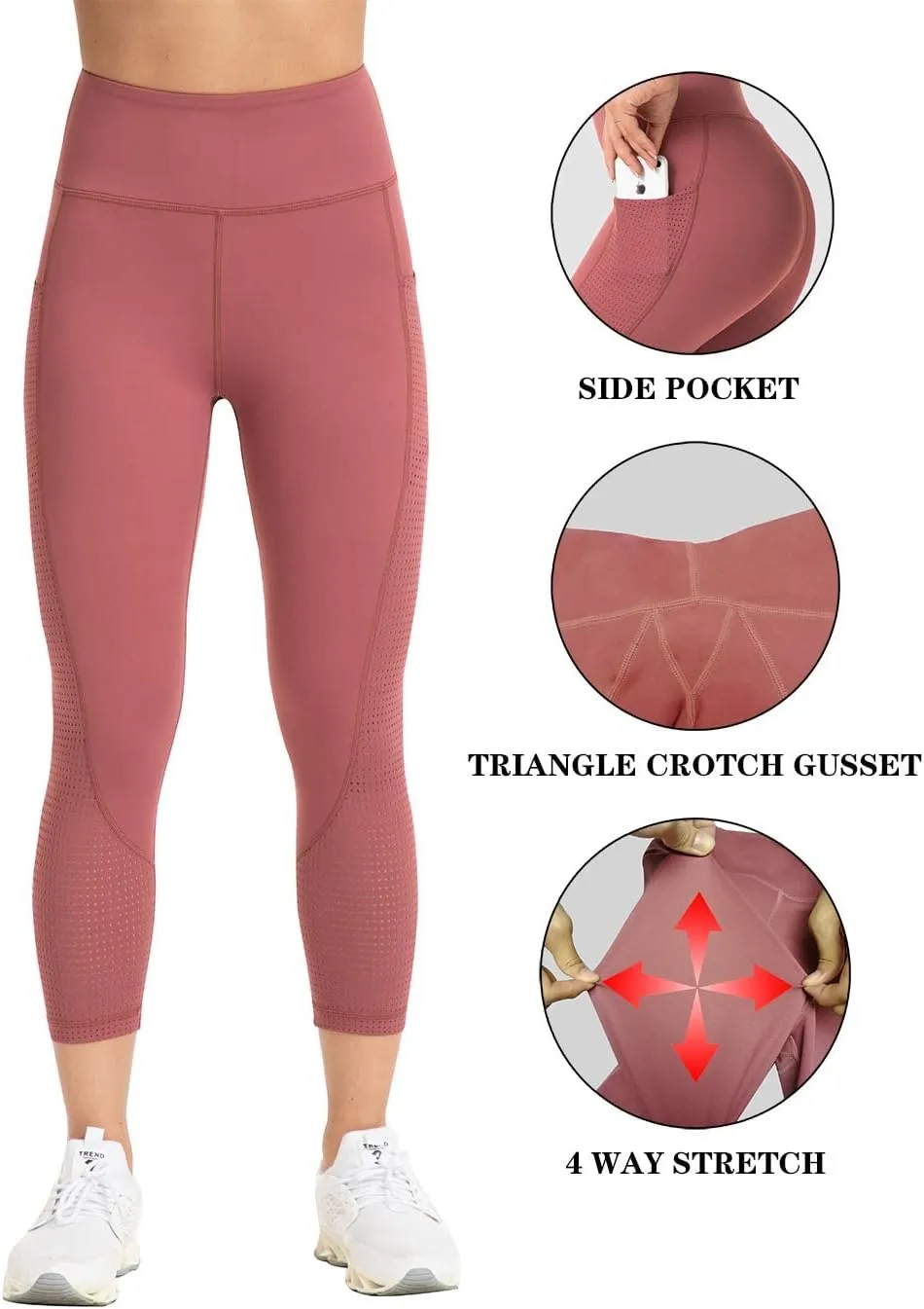 RAYPOSE Womens Workout Leggings for Women with Pockets Plus Size Gym High Waist Capri Yoga Pants Women with Mesh Cut Out