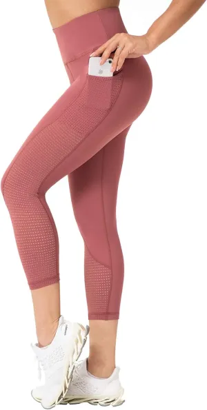 RAYPOSE Womens Workout Leggings for Women with Pockets Plus Size Gym High Waist Capri Yoga Pants Women with Mesh Cut Out